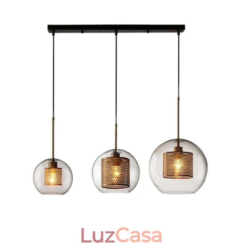 Luminária pendente minimalista de vidro com 3 luzes, ilha de teto
