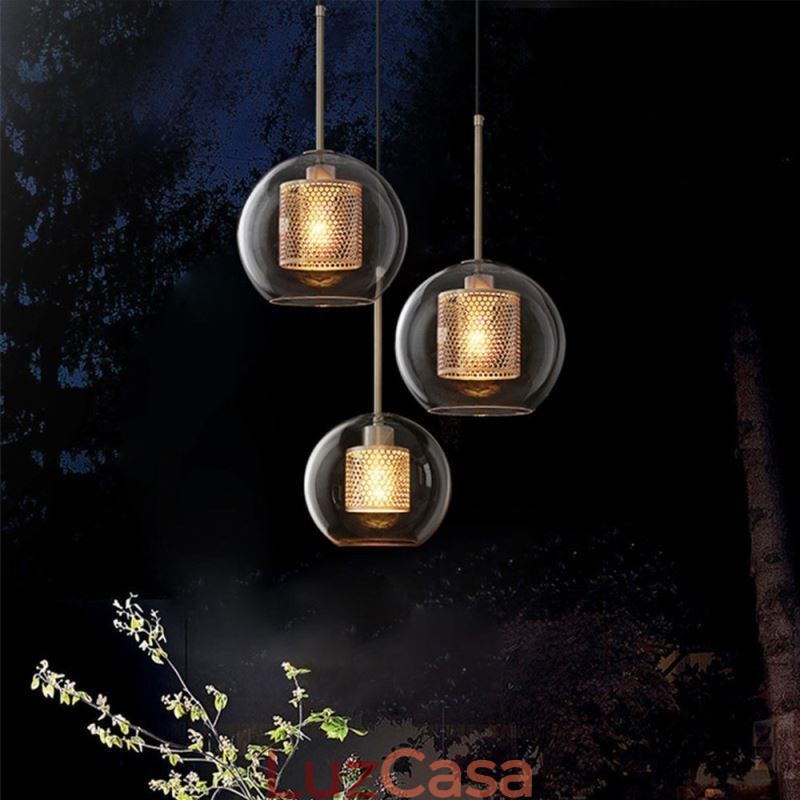 Luminária pendente minimalista de vidro com 3 luzes, ilha de teto