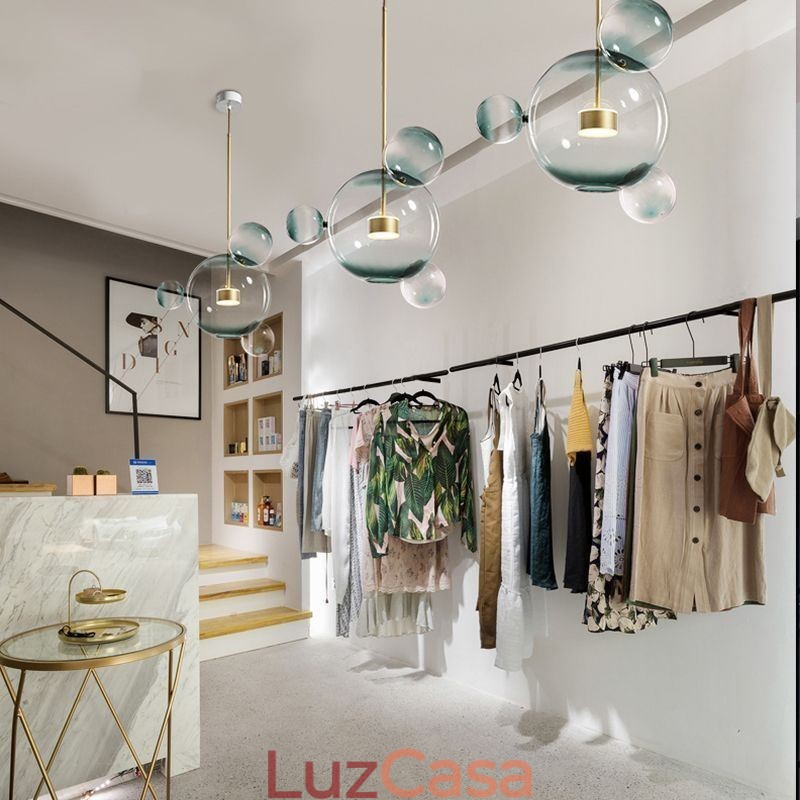 Luminária pendente de vidro bolha teto luz gradiente verde lâmpada