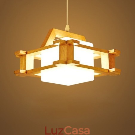 Luminária pendente estilo nórdico de carvalho com abajur de vidro fosco Cafe Luminária pendente estilo nórdico de carvalho com abajur de vidro fosco Cafe