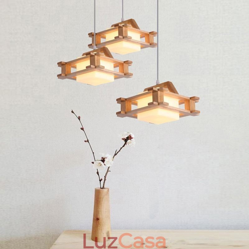 Luminária pendente estilo nórdico de carvalho com abajur de vidro fosco Cafe