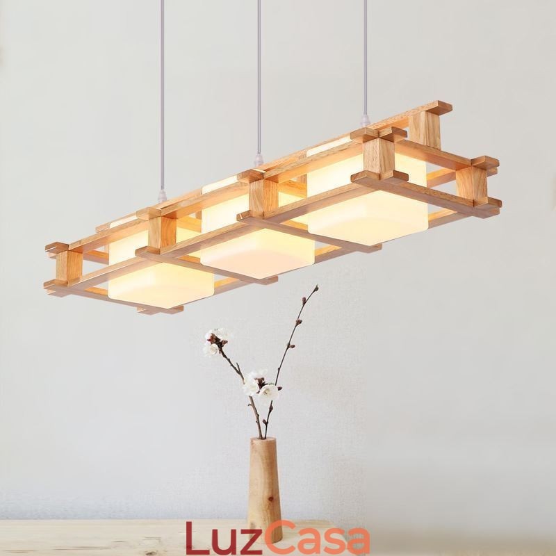Luminária pendente criativa de carvalho com 3 luzes, luz de teto decorativa de madeira, café