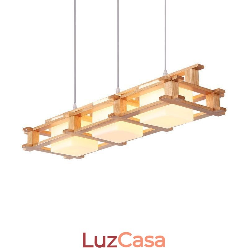 Luminária pendente criativa de carvalho com 3 luzes, luz de teto decorativa de madeira, café