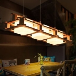 Luminária pendente criativa de carvalho com 3 luzes, luz de teto decorativa de madeira, café
