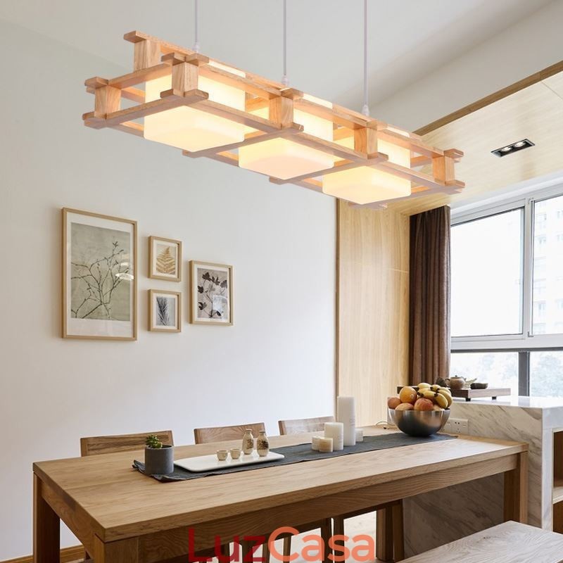Luminária pendente criativa de carvalho com 3 luzes, luz de teto decorativa de madeira, café