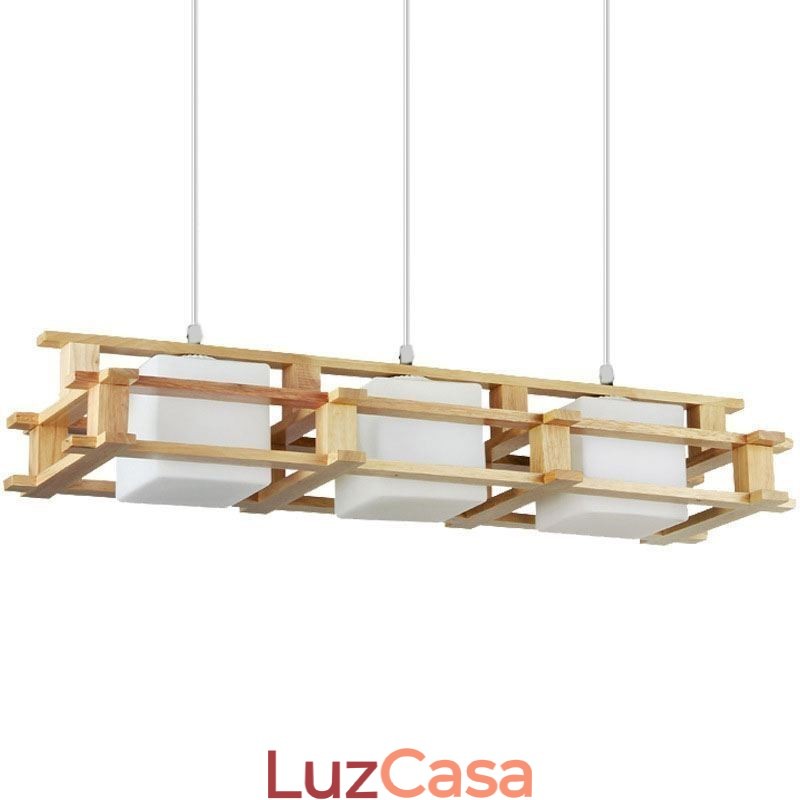 Luminária pendente criativa de carvalho com 3 luzes, luz de teto decorativa de madeira, café