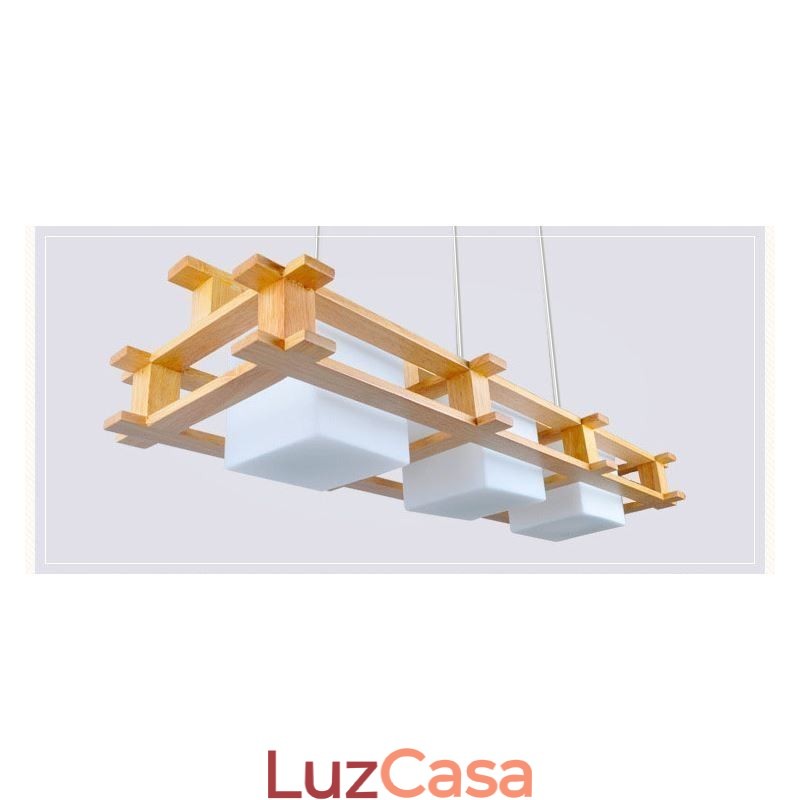 Luminária pendente criativa de carvalho com 3 luzes, luz de teto decorativa de madeira, café
