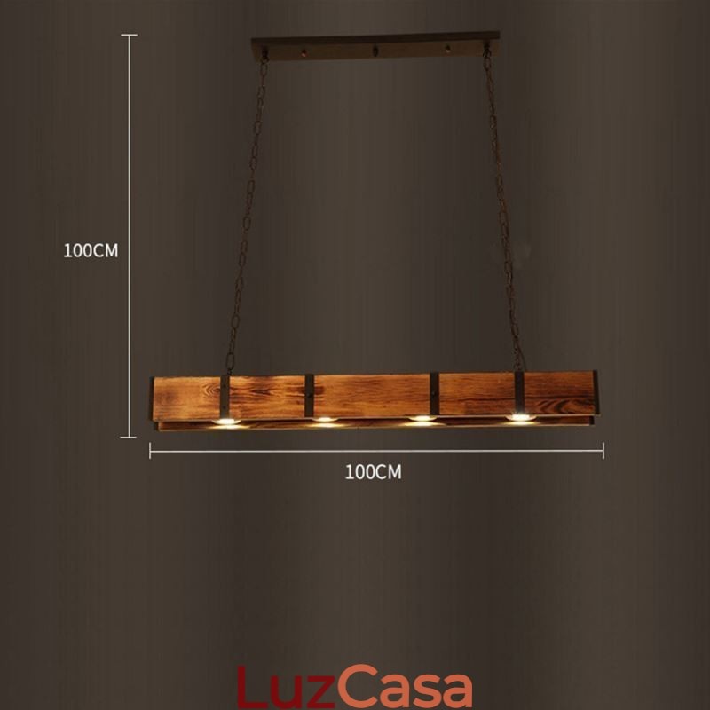 Luminária pendente estilo industrial retangular de madeira para teto com ilha