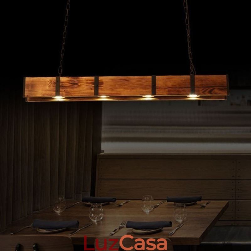 Luminária pendente estilo industrial retangular de madeira para teto com ilha
