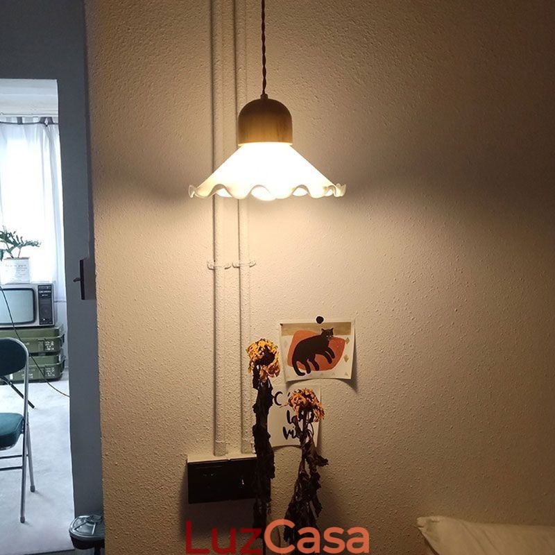 Luminária pendente moderna de vidro com renda, luminária pendente de cabeça única