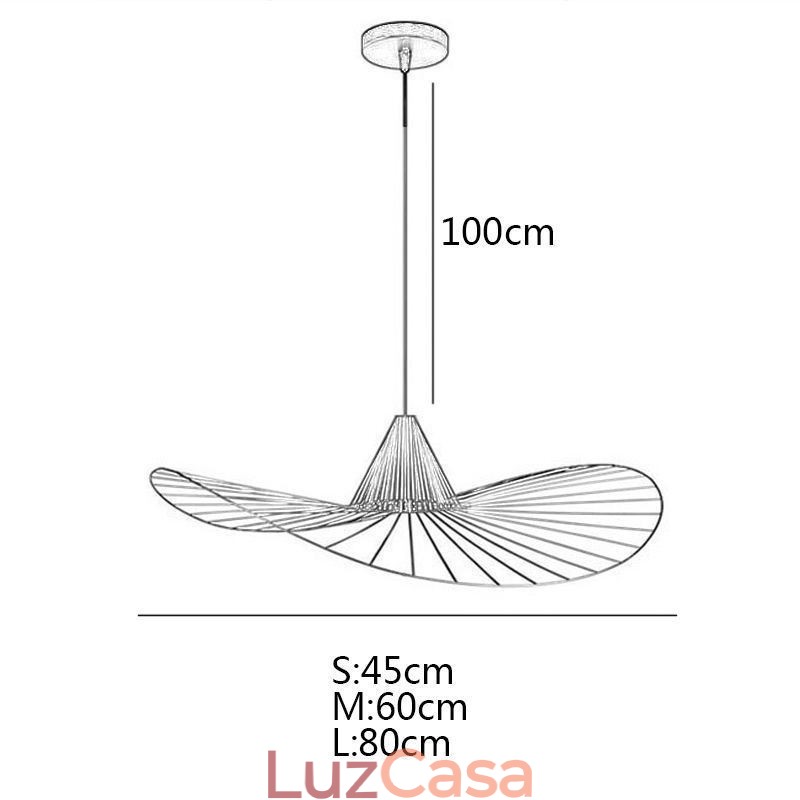 Luminária pendente de ferro simples, abajur de chapéu de palha, 1 luz