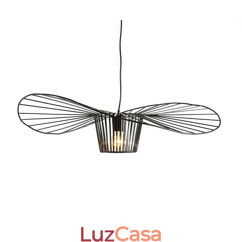 Luminária pendente de ferro, chapéu de palha, 1 luz