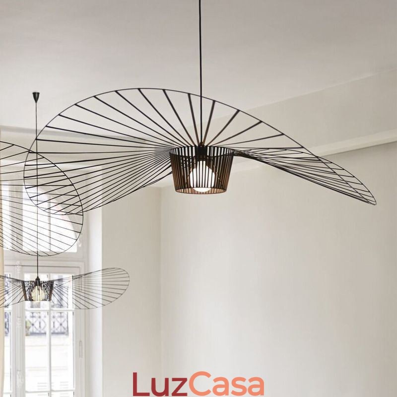 Luminária pendente de ferro, chapéu de palha, 1 luz