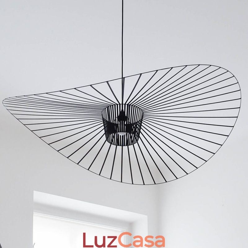Luminária pendente de ferro, chapéu de palha, 1 luz