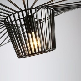Luminária pendente de ferro, chapéu de palha, 1 luz