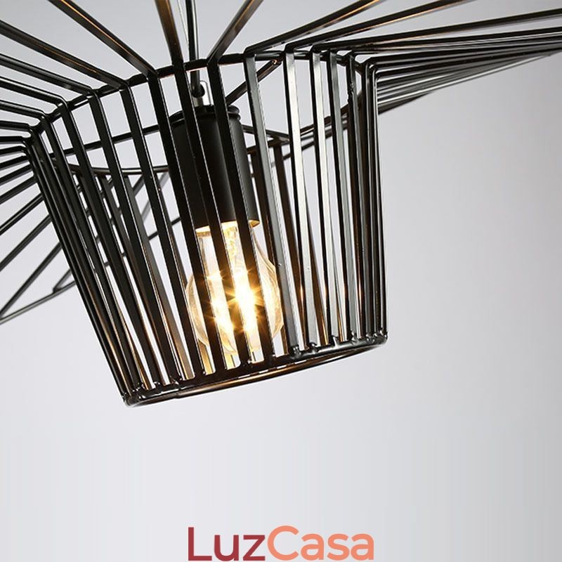Luminária pendente de ferro, chapéu de palha, 1 luz