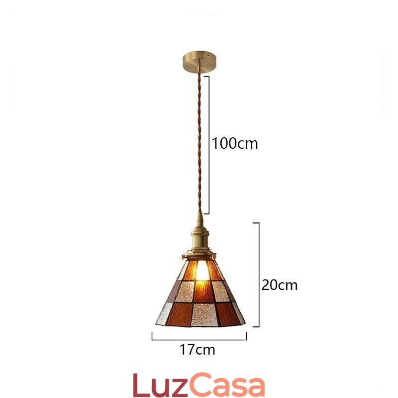 Luminária pendente de vidro retrô em treliça estilo japonês