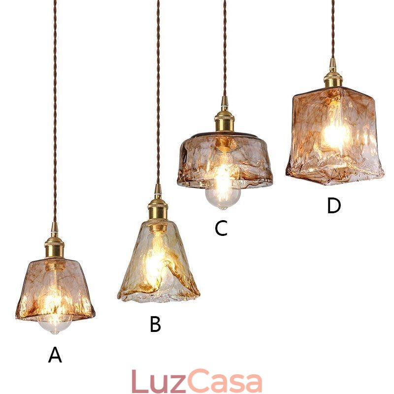 Mini luminária pendente de vidro exclusiva estilo japonês cor âmbar iluminação decorativa