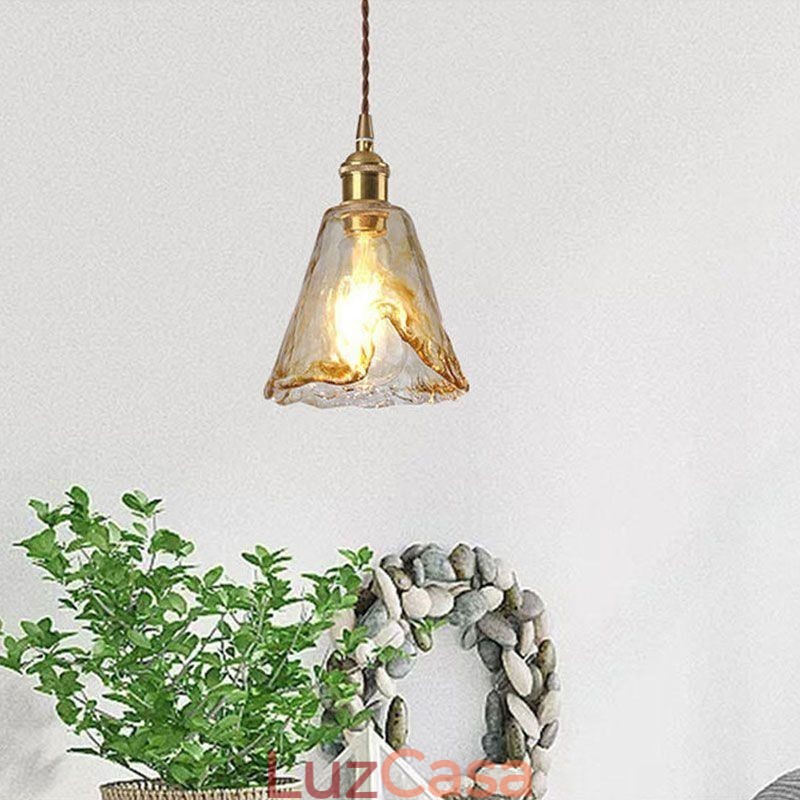 Mini luminária pendente de vidro exclusiva estilo japonês cor âmbar iluminação decorativa