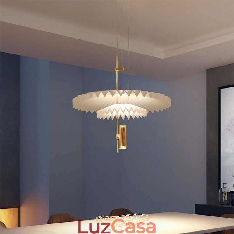 Luminária pendente plissada moderna em acrílico para iluminação decorativa