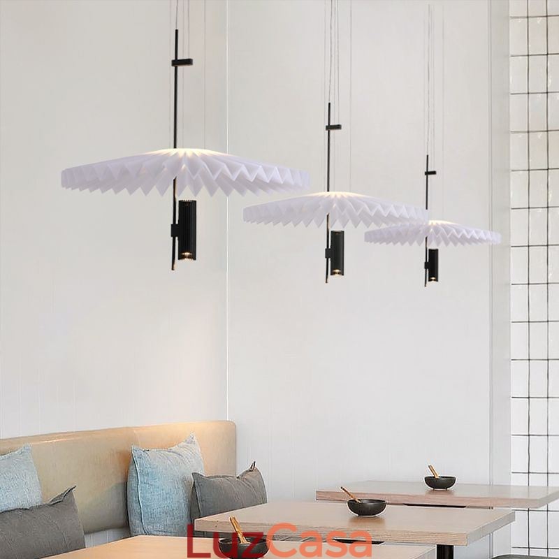 Luminária pendente plissada moderna em acrílico para iluminação decorativa