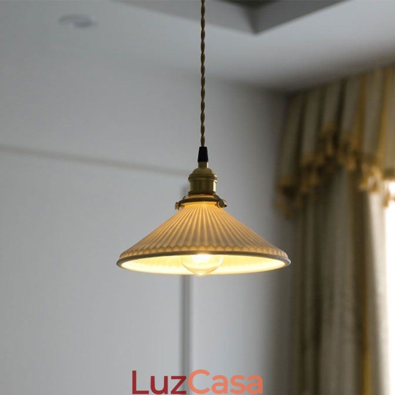 Luminária pendente de cerâmica estilo japonês, luminária pendente retrô plissada