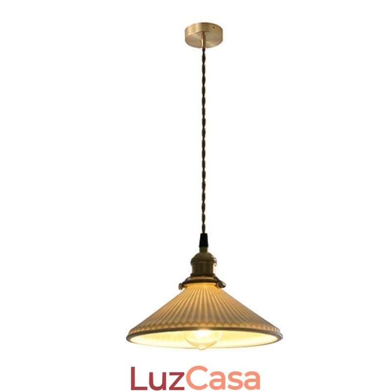 Luminária pendente de cerâmica estilo japonês, luminária pendente retrô plissada