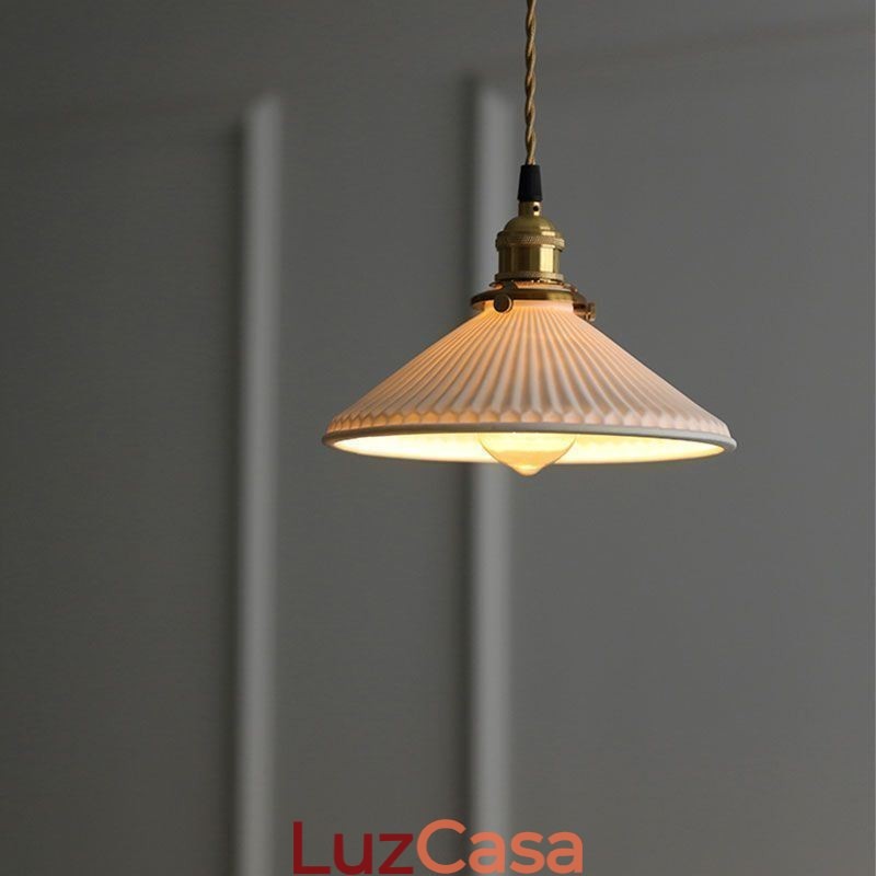 Luminária pendente de cerâmica estilo japonês, luminária pendente retrô plissada