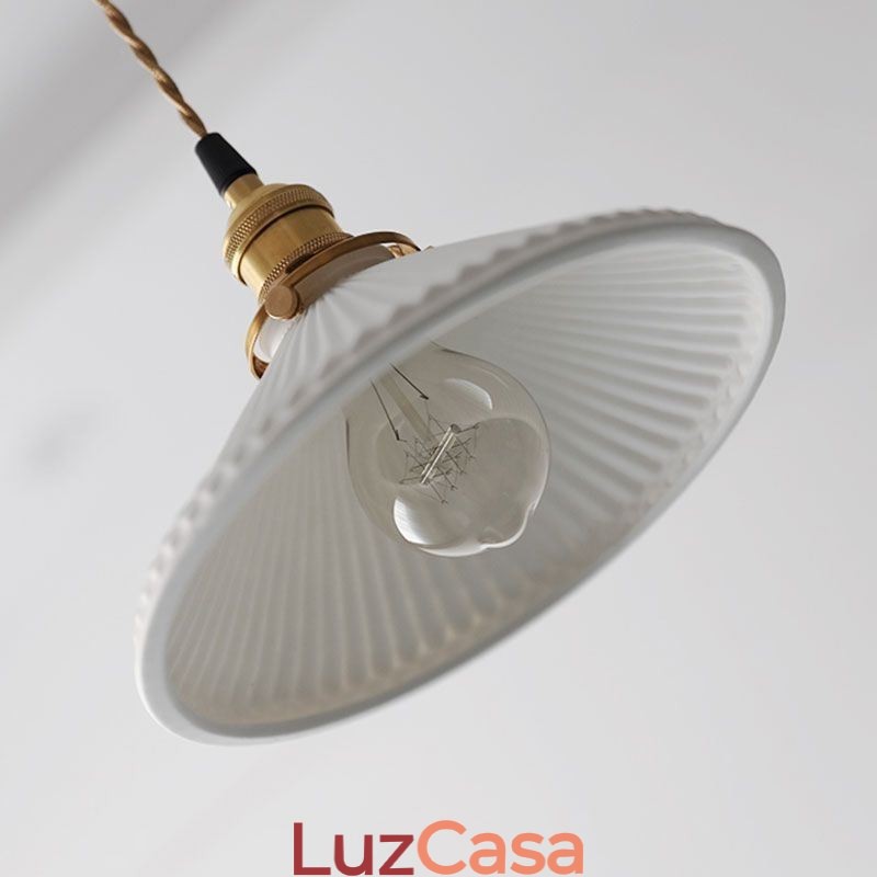 Luminária pendente de cerâmica estilo japonês, luminária pendente retrô plissada