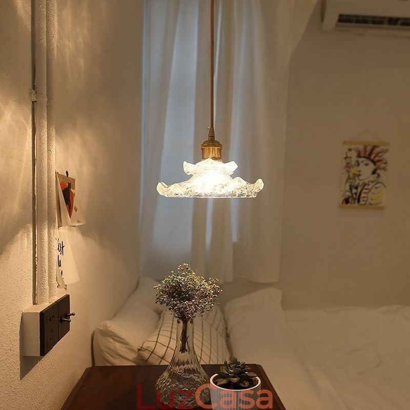 Luminária pendente de vidro estilo japonês Luminária pendente de vidro lótus