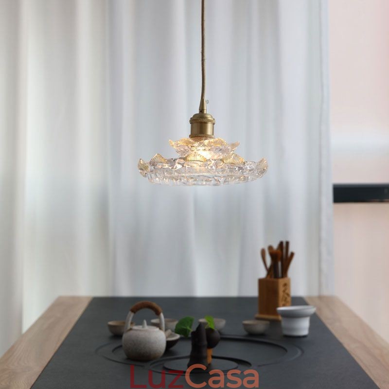 Luminária pendente de vidro estilo japonês Luminária pendente de vidro lótus