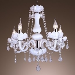 Elegante lustre de cristal com 5 luzes em branco