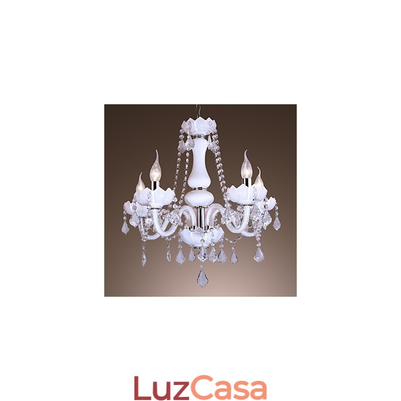 Elegante lustre de cristal com 5 luzes em branco