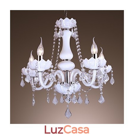 Elegante lustre de cristal com 5 luzes em branco