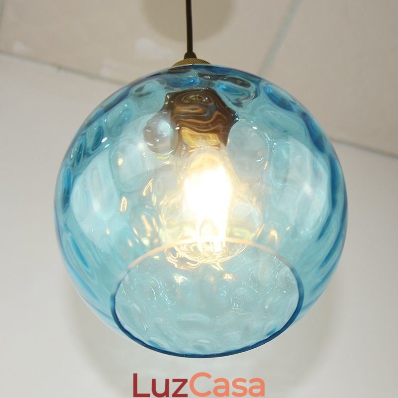Luminária pendente de vidro contemporânea redonda com padrão aquático Luminária pendente de vidro