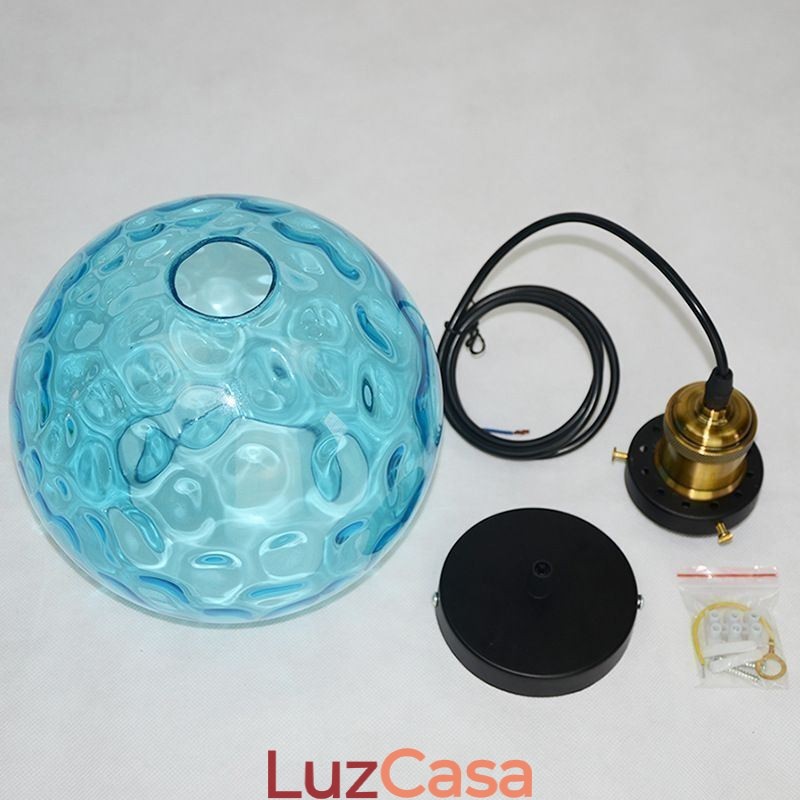 Luminária pendente de vidro contemporânea redonda com padrão aquático Luminária pendente de vidro