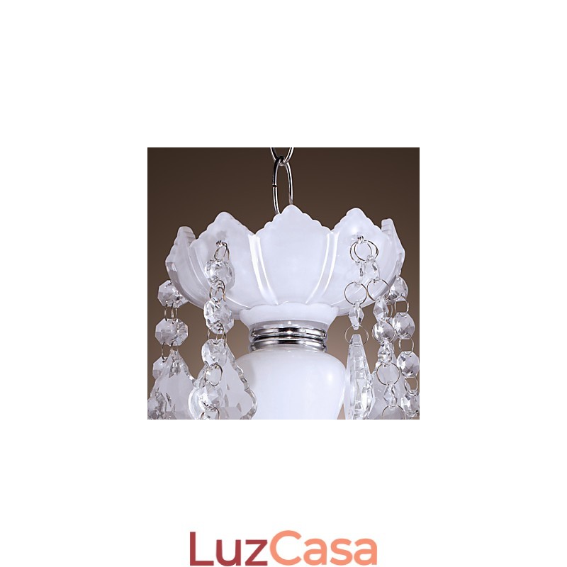 Elegante lustre de cristal com 5 luzes em branco