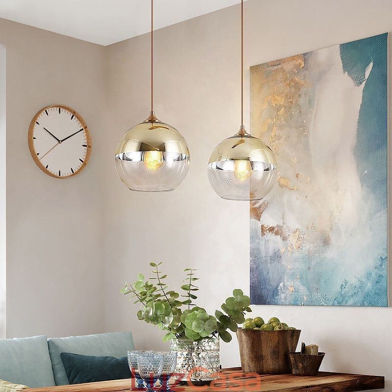 Luminária pendente criativa de ferro e globo de vidro, iluminação decorativa
