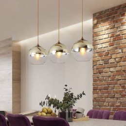 Luminária pendente criativa de ferro e globo de vidro, iluminação decorativa