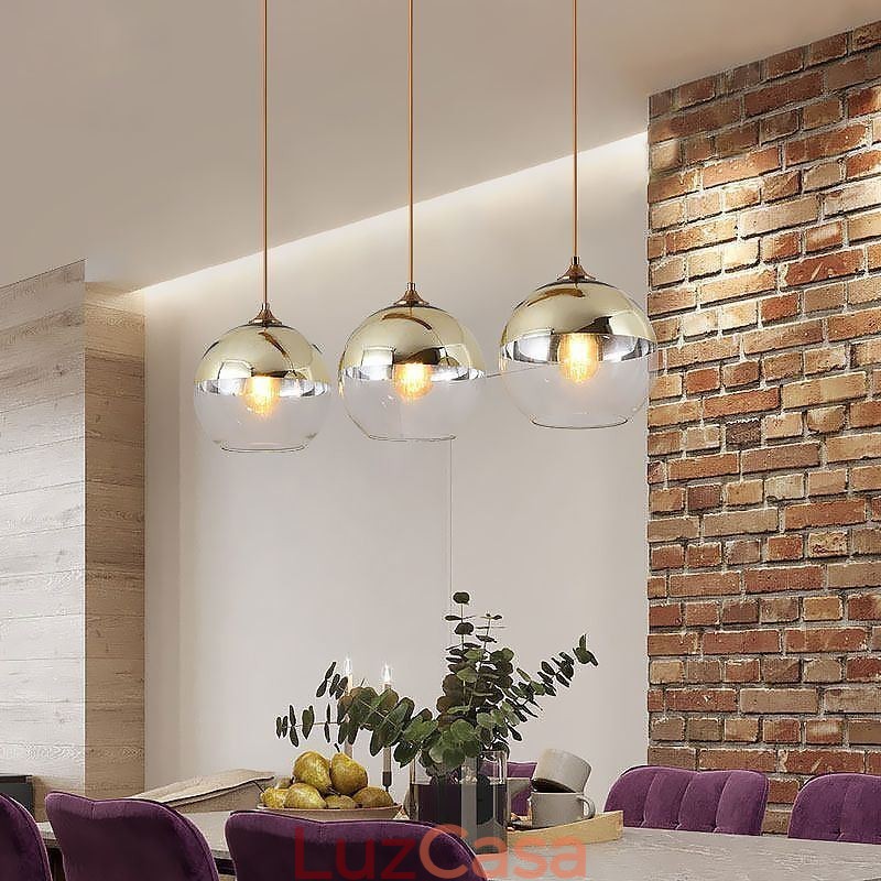 Luminária pendente criativa de ferro e globo de vidro, iluminação decorativa