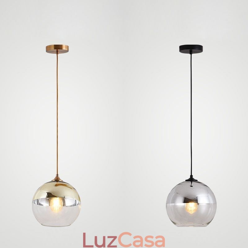 Luminária pendente criativa de ferro e globo de vidro, iluminação decorativa