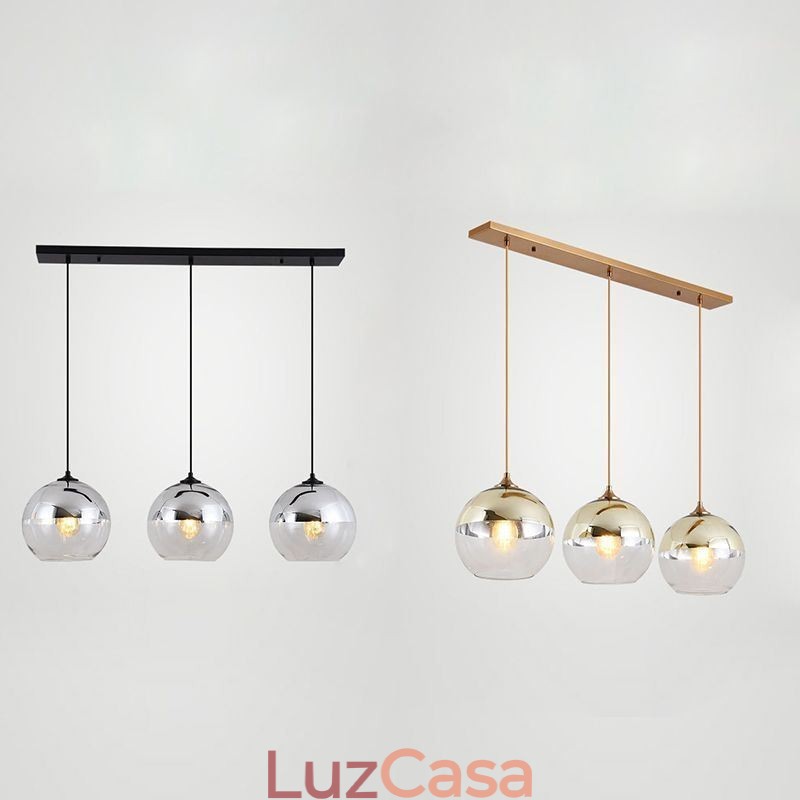 Luminária pendente criativa de ferro e globo de vidro, iluminação decorativa