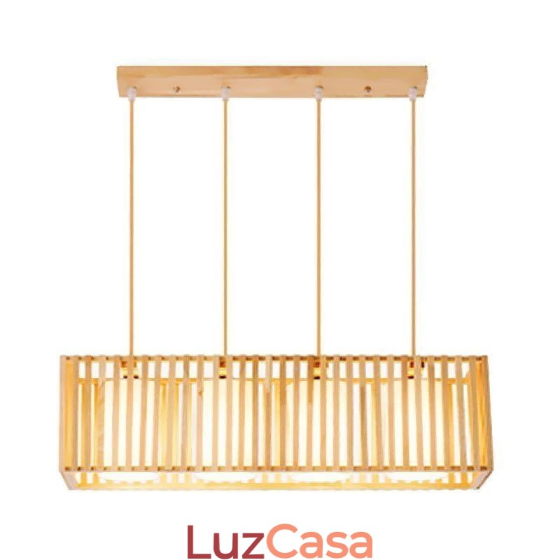 Luminária pendente minimalista em forma de gaiola de madeira