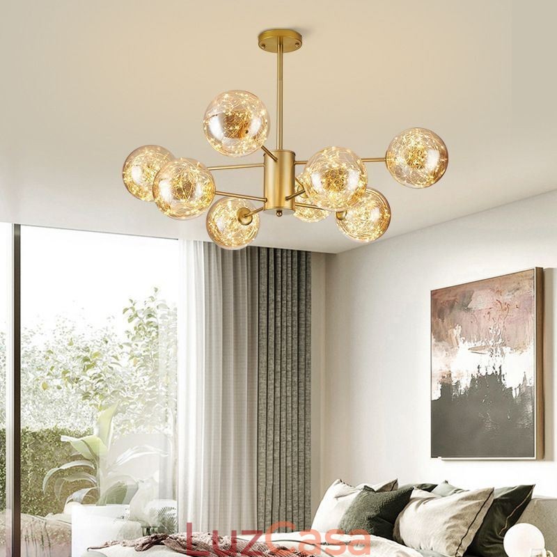 Luminária pendente Magic Bean estilo nórdico, luminária pendente Gypsophila com bola de vidro
