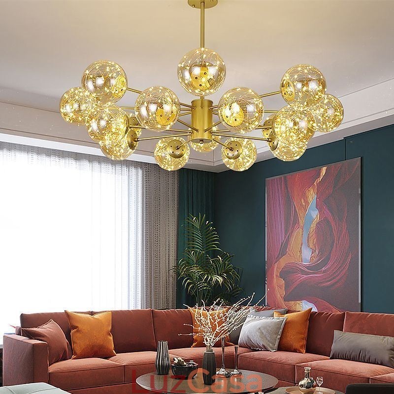 Luminária pendente Magic Bean estilo nórdico, luminária pendente Gypsophila com bola de vidro