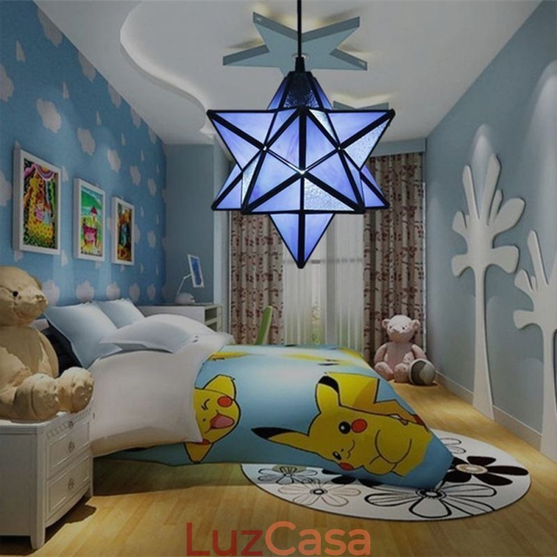 Luminária pendente de vidro colorido europeu Luminária pendente criativa de estrela
