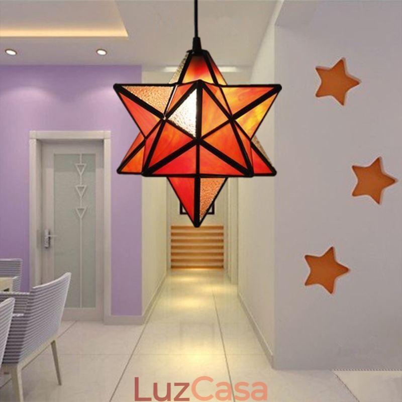 Luminária pendente de vidro colorido europeu Luminária pendente criativa de estrela