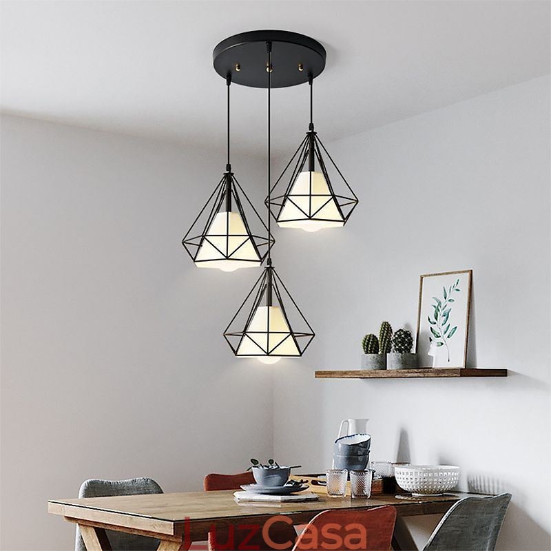 Luminária pendente em formato de diamante, luminária decorativa minimalista moderna