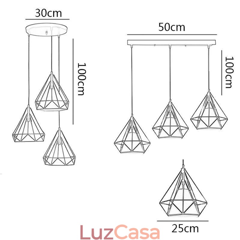 Luminária pendente em formato de diamante, luminária decorativa minimalista moderna