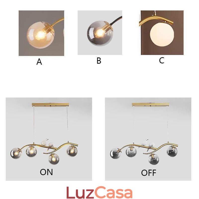 Luminária pendente moderna minimalista com 4 lâmpadas, luz decorativa